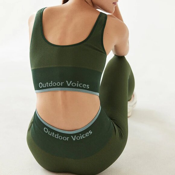 Outdoor Voices Seamless Rib Pine Green Workout Set - Picture 1 of 5
